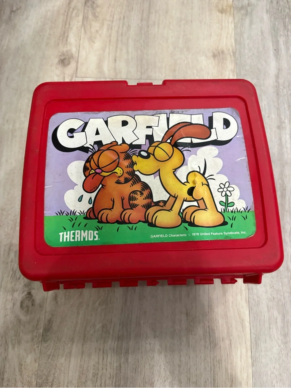 Vintage Red Plastic 1978 Garfield And Odie Plastic Lunchbox